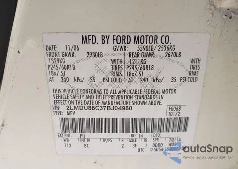 2007 Lincoln Mkx from USA, damaged, VIN 2LMDU88C37BJ04980